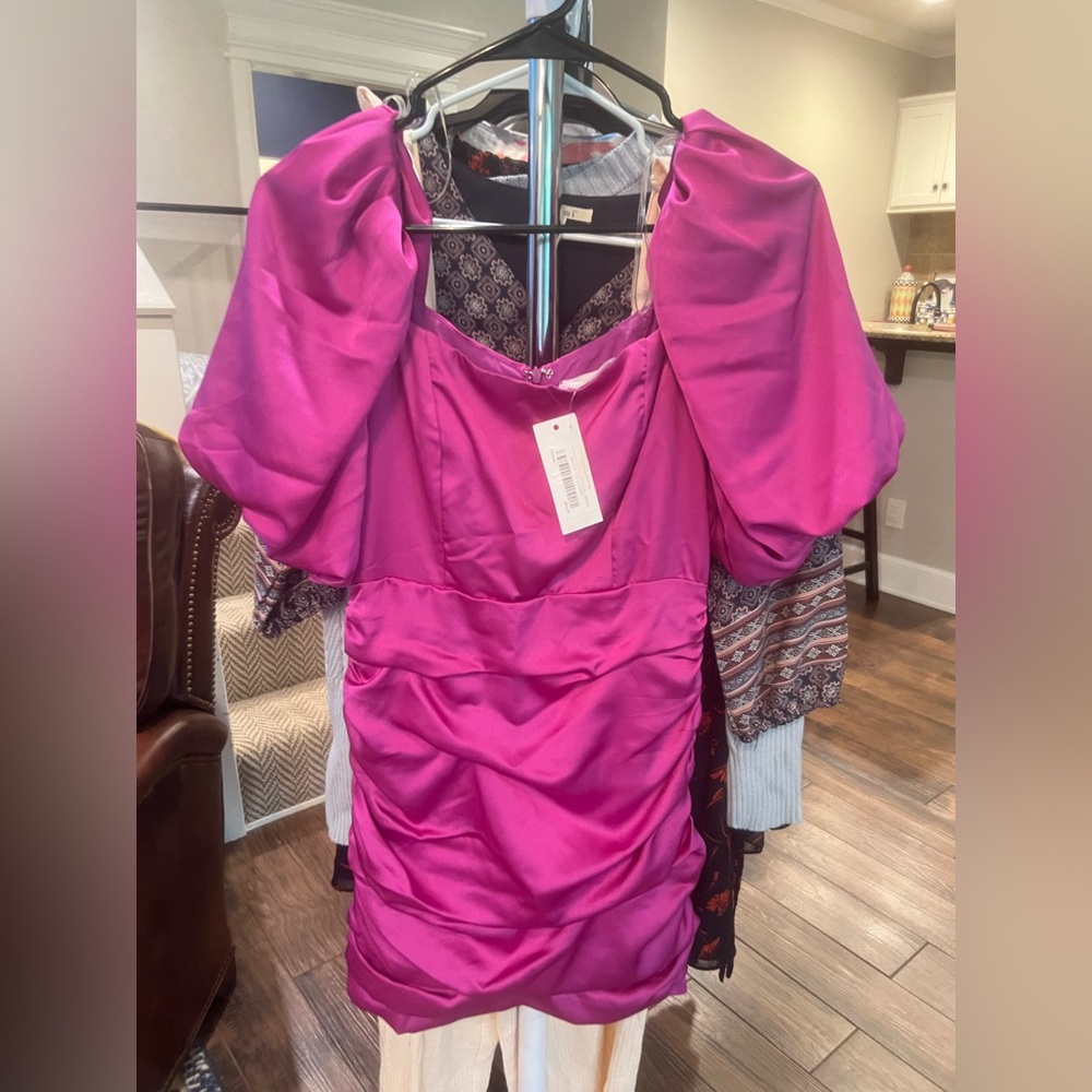 Ada Fuchsia Puff Sleeve Dress